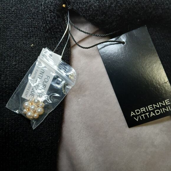 Adrienne Vittadini Women S Black Faux Fur Collar Long Knit Sweater Flower Button - Picture 2 of 7